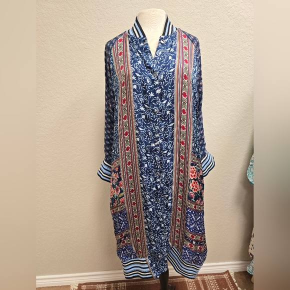 JOHNNY WAS NWT Printed Silk FIORI LONG COAT Duster REVERSIBLE Kimono Small - Picture 11 of 16
